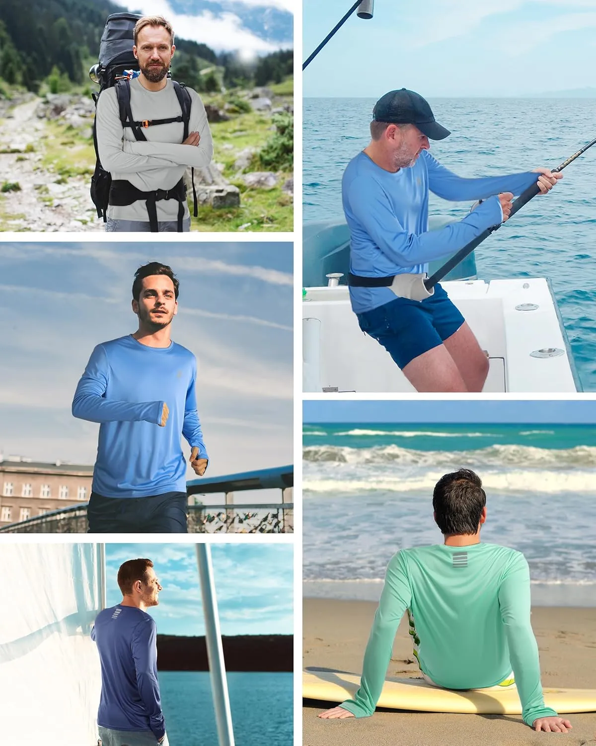 Roadbox Men's UPF 50  UV Sun Protection Shirts, SPF Long Sleeve Lightweight Water Swim Rash Guard for Fishing Running Hiking
