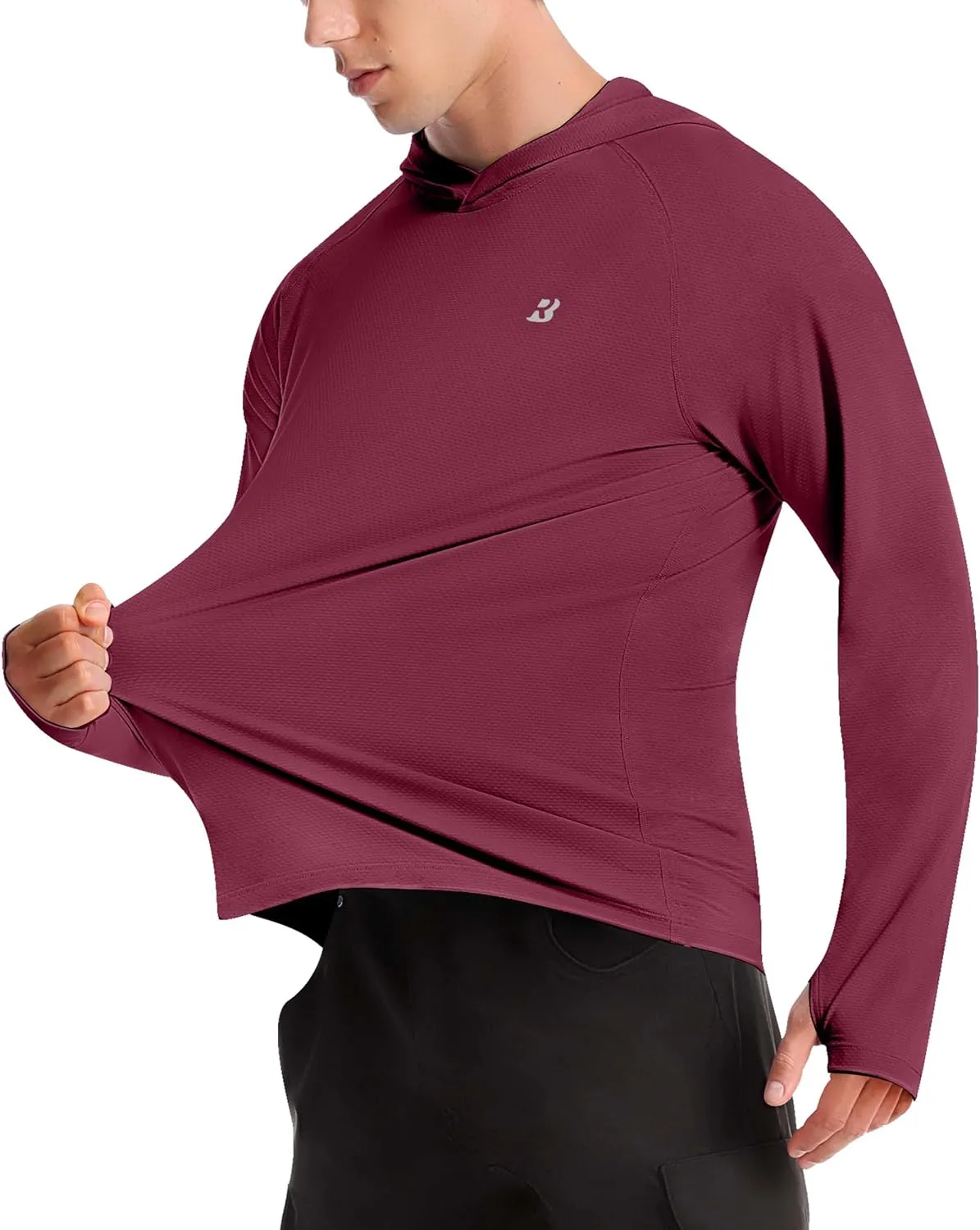 Roadbox UPF 50  Fishing Shirts for Men, Long Sleeve UV Protection Sun Hoodie, Swim Rash Guard for Hiking Running Workout