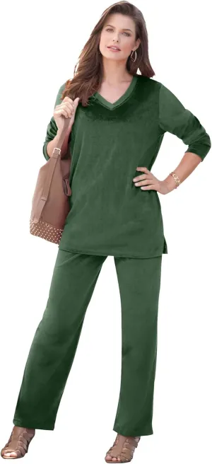 Roaman's Women's Plus Size Velour Jogger Set