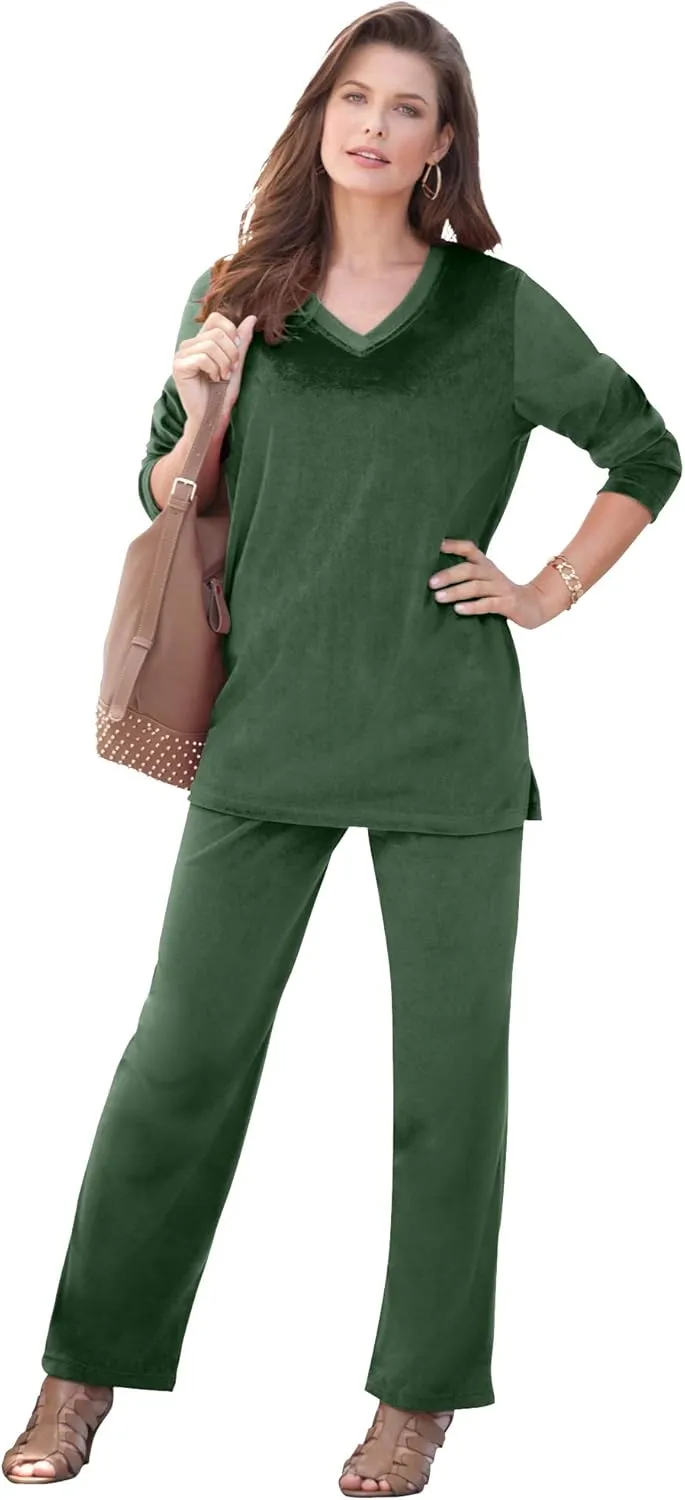 Roaman's Women's Plus Size Velour Jogger Set