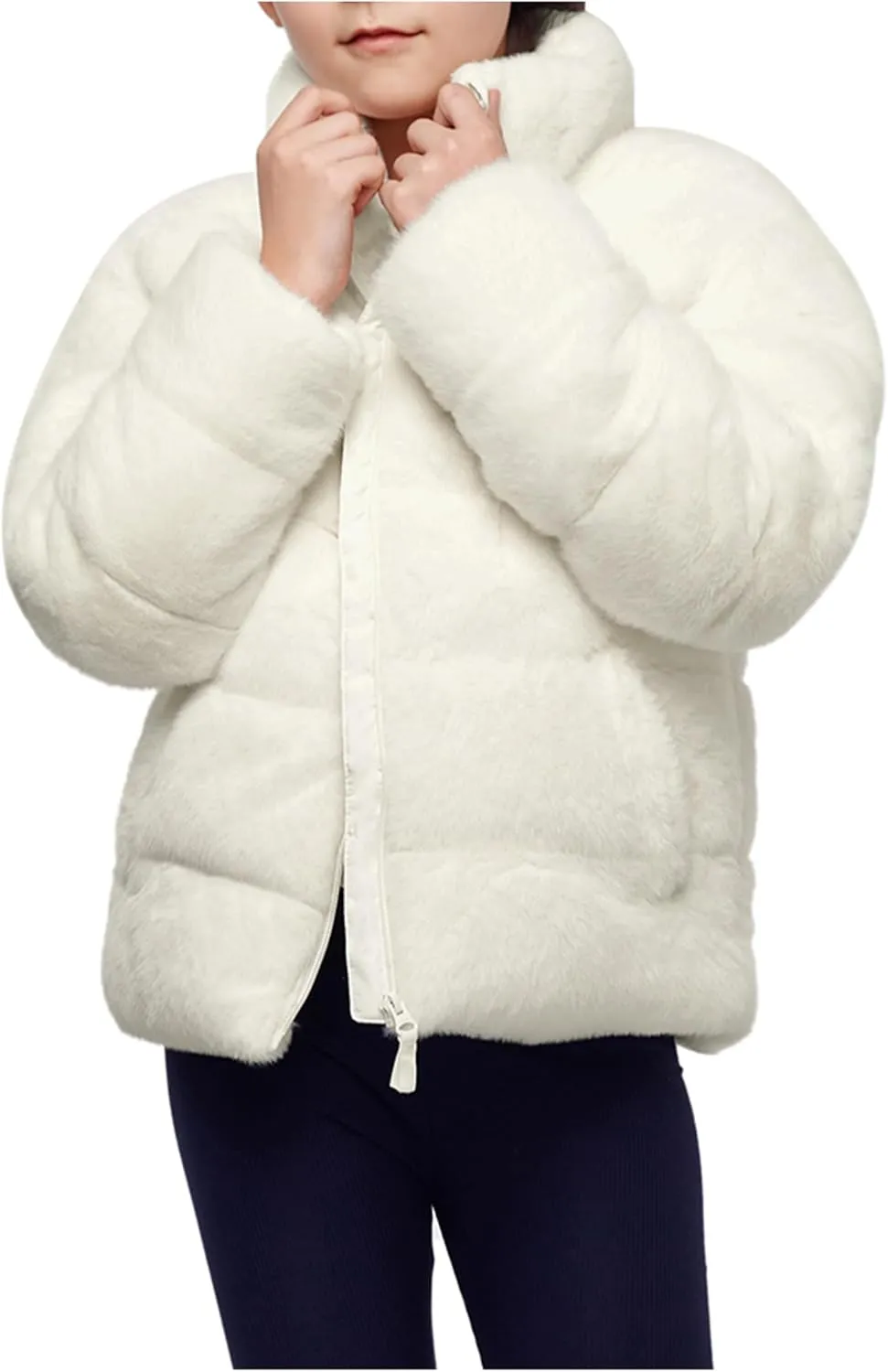 Rokka&Rolla Girls' Fuzzy Shaggy Puffer Jacket Winter Coat