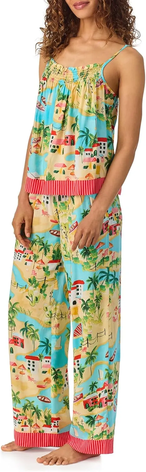 Room Service Womens Pajama Sets, Lightweight Smocked Cami with Long Pant 2 Piece Lounge Sets for Women