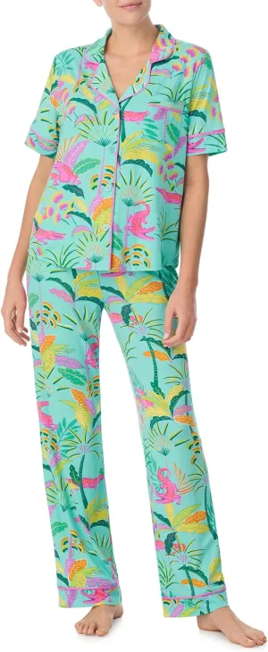 Room Service Womens Pajama Sets, Short Sleeve Soft Stretch Jersey Button Down Top with Pants 2 Piece Lounge Sets for Women