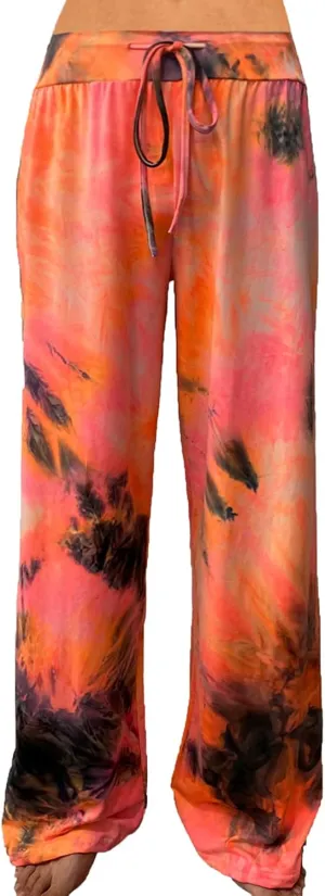ROSA JUNIO Comfy Pajama Pants for Women Casual Drawstring Floral Palazzo Lounge Pants Stretch Wide Leg Bottoms