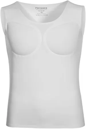Safety Certification Men's Chest Pad Vest Sleeveless Breathable Undershirt Shapewear Detachable Underwear,White,L