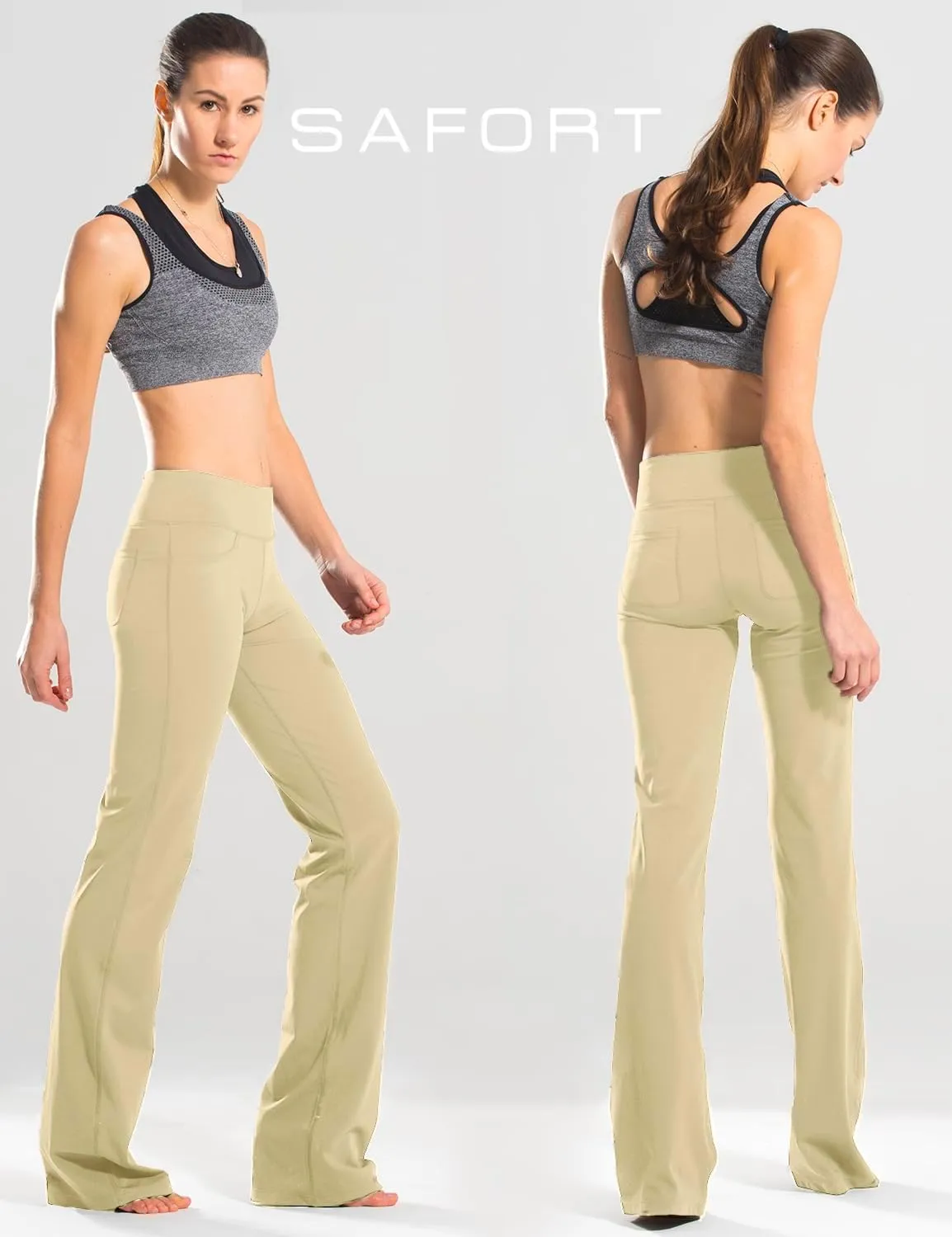 Safort 28" 30" 32" 34" Inseam Regular Tall Bootcut Yoga Pants Flared Leg Dress Pants with Pockets for Casual