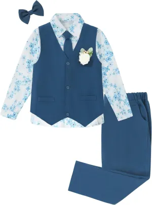 SANMIO Toddler Boy Suits Dress Clothes Formal Slim Fit Suit Set 6 Piece Gentleman Wedding Outfit Dresswear Vest Set 2-8 Years