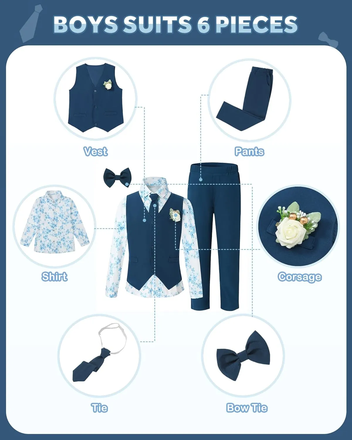 SANMIO Toddler Boy Suits Dress Clothes Formal Slim Fit Suit Set 6 Piece Gentleman Wedding Outfit Dresswear Vest Set 2-8 Years