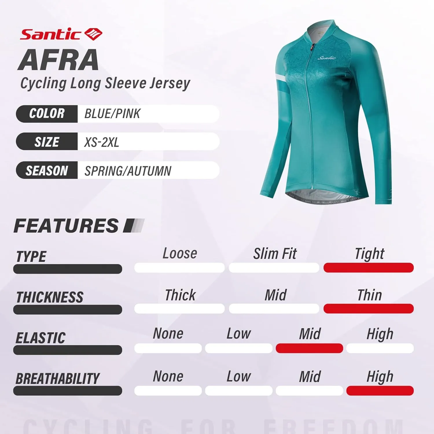 Santic Cycling Jersey Women's Long Sleeve Tops Bike Shirts Bicycle Jacket with Pockets