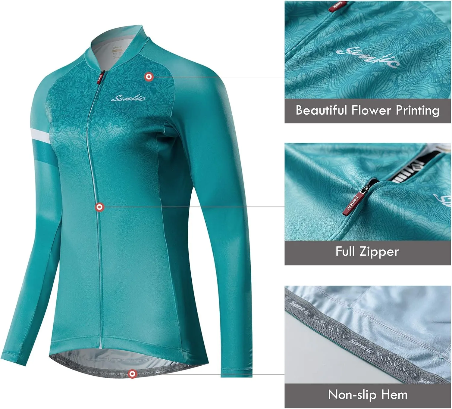 Santic Cycling Jersey Women's Long Sleeve Tops Bike Shirts Bicycle Jacket with Pockets