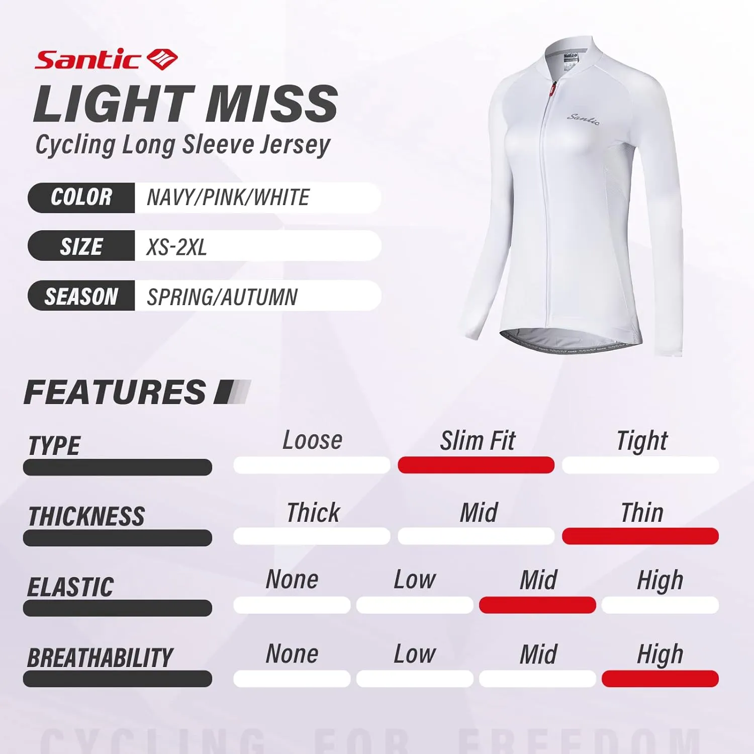 Santic Cycling Jersey Women's Long Sleeve Tops Bike Shirts Bicycle Jacket with Pockets