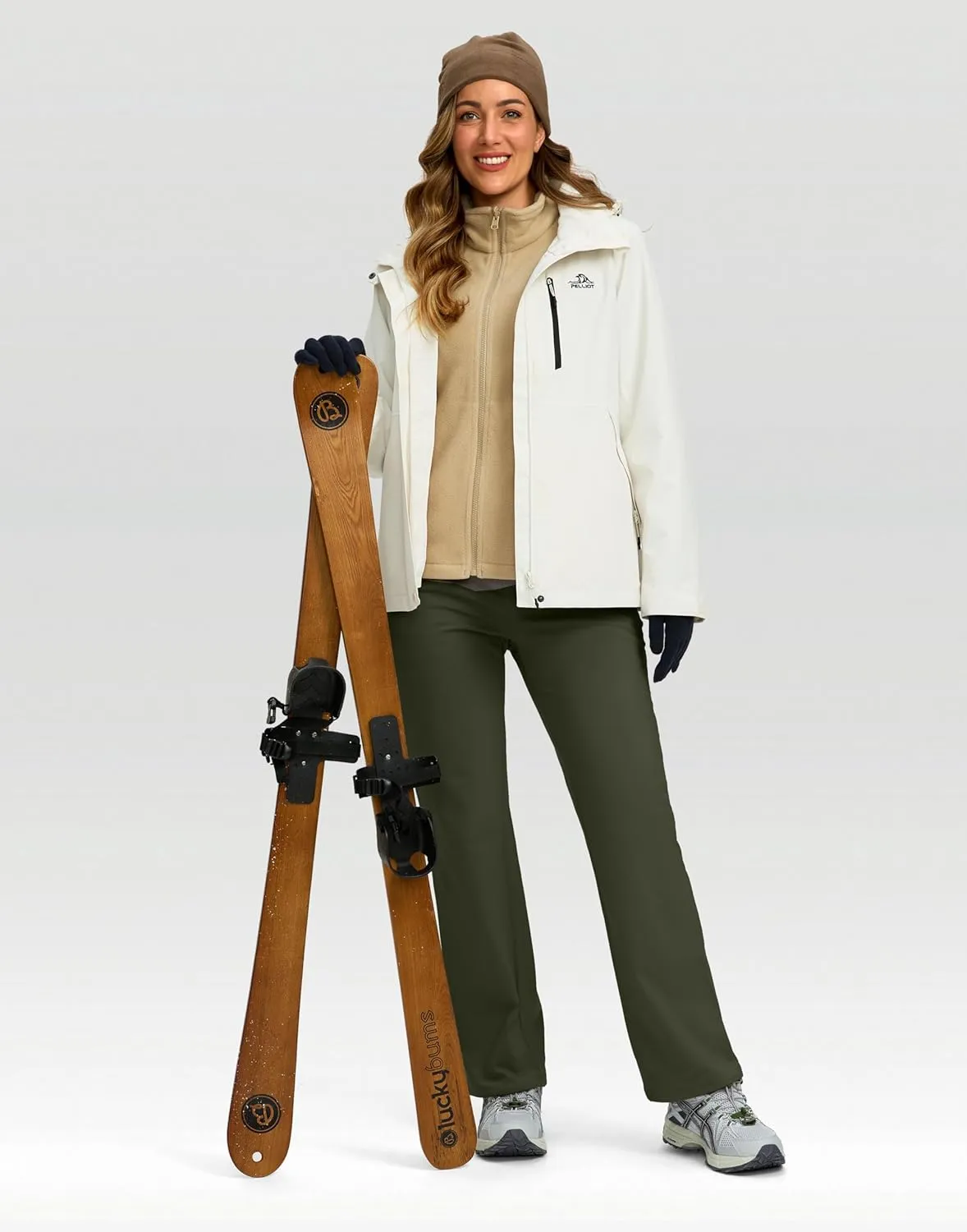 SANTINY Women's Fleece Lined Pants 29" Winter Warm Sweatpants Water Resistant Snow Ski Hiking Pants with Zipper Pockets