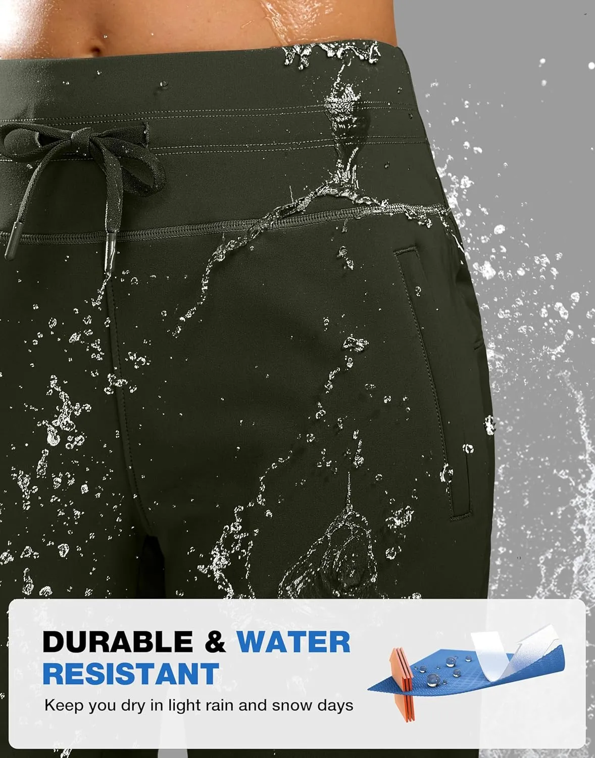 SANTINY Women's Fleece Lined Pants 29" Winter Warm Sweatpants Water Resistant Snow Ski Hiking Pants with Zipper Pockets