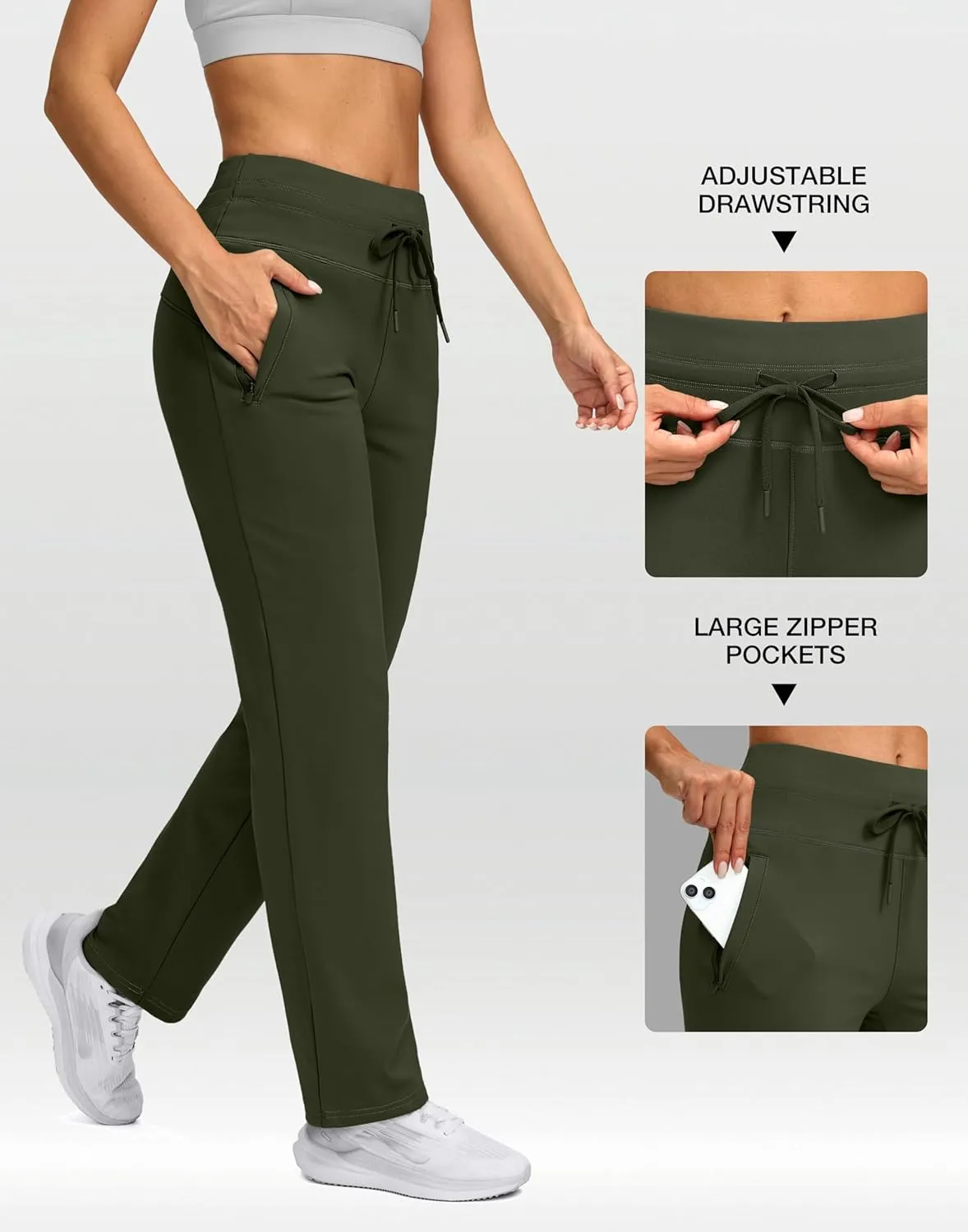 SANTINY Women's Fleece Lined Pants 29" Winter Warm Sweatpants Water Resistant Snow Ski Hiking Pants with Zipper Pockets