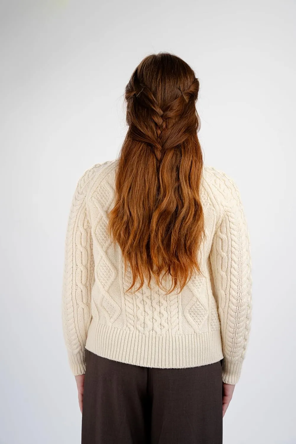 SAOL Irish Ladies Wool Cardigan Sweater Cable Knit Made in Ireland