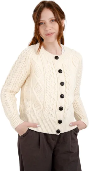 SAOL Irish Ladies Wool Cardigan Sweater Cable Knit Made in Ireland