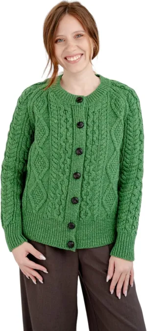 SAOL Irish Ladies Wool Cardigan Sweater Cable Knit Made in Ireland