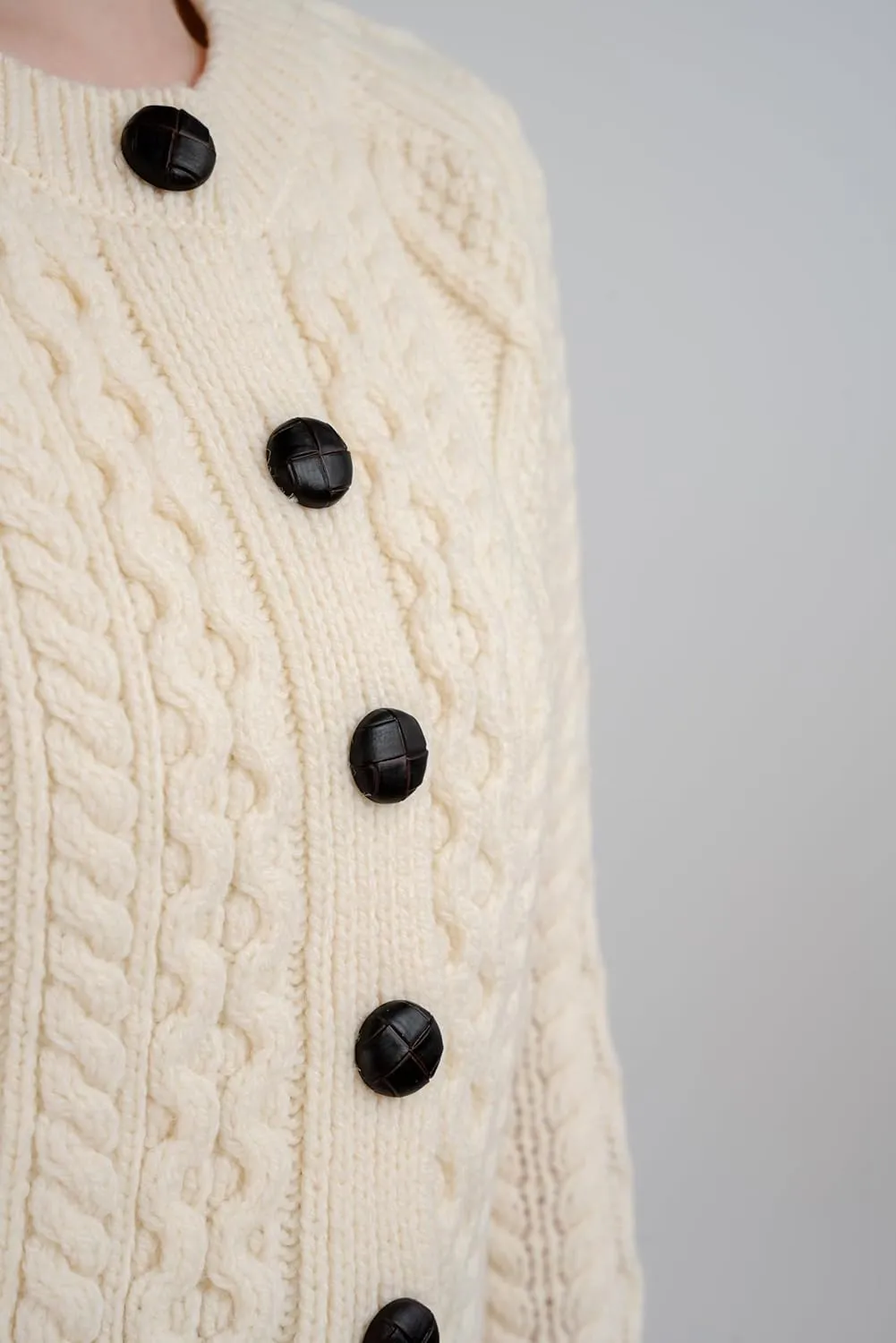 SAOL Irish Ladies Wool Cardigan Sweater Cable Knit Made in Ireland
