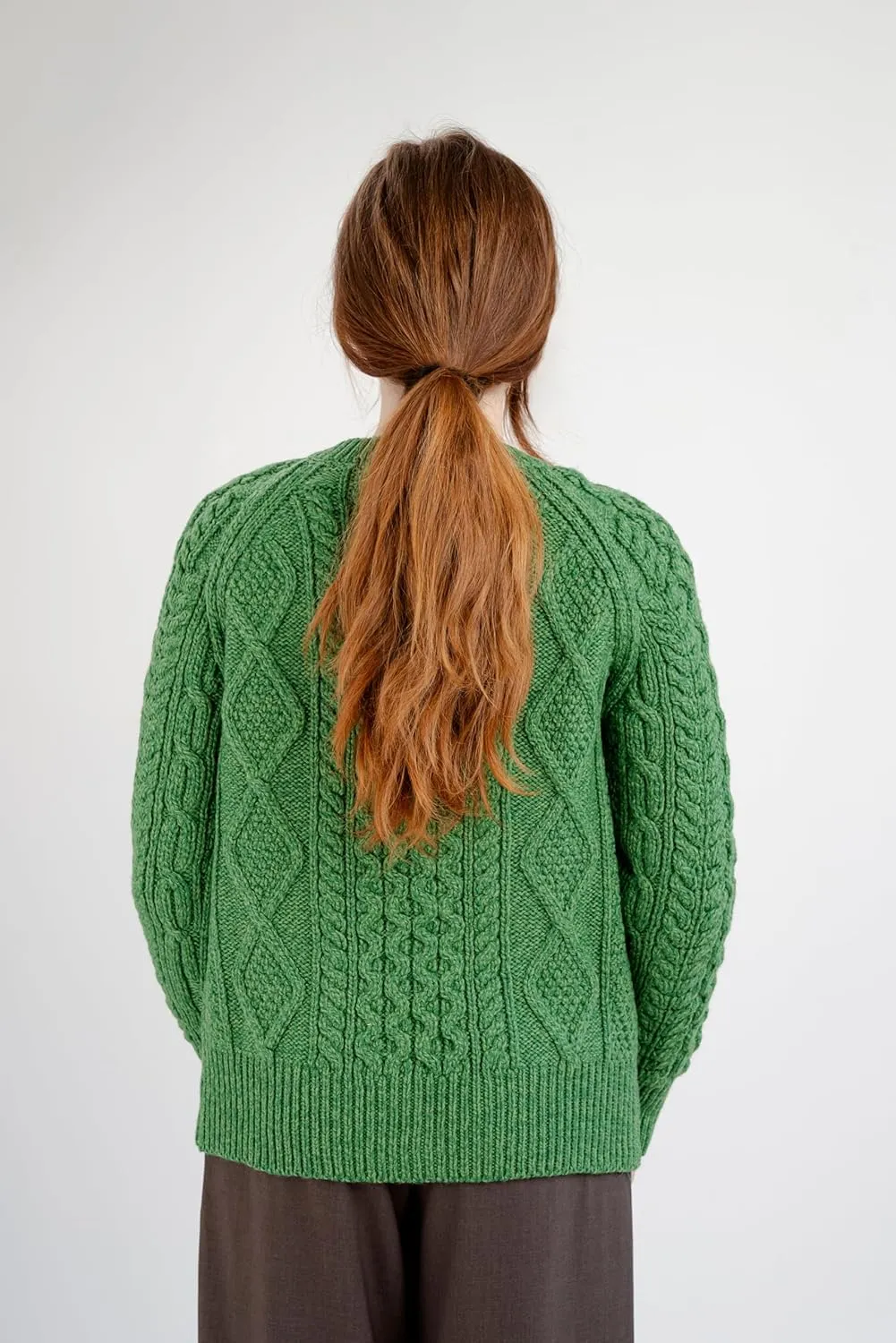 SAOL Irish Ladies Wool Cardigan Sweater Cable Knit Made in Ireland