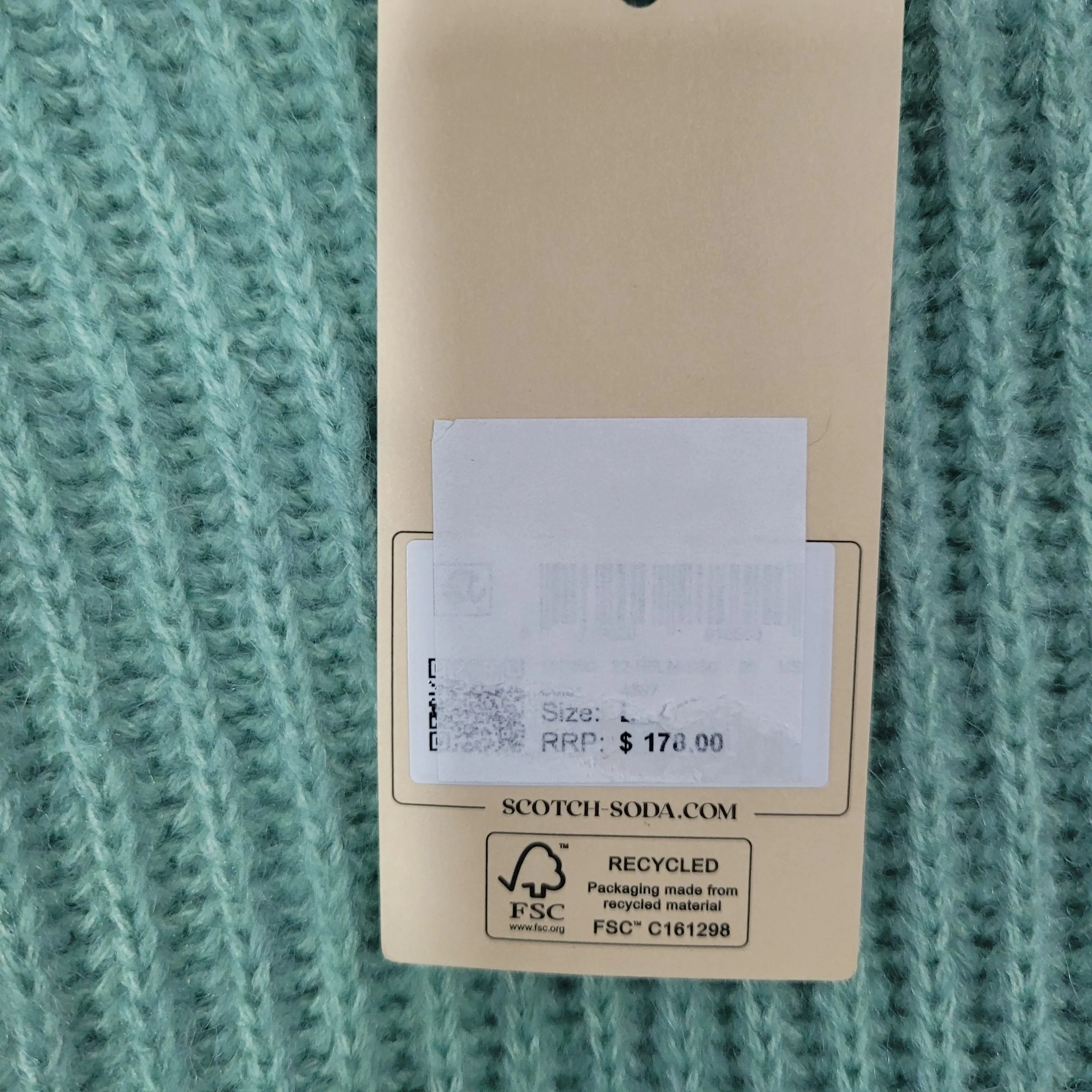 Scotch & Soda Mint Green Cotch & Oda Fuzzy Cardigan Woan Large