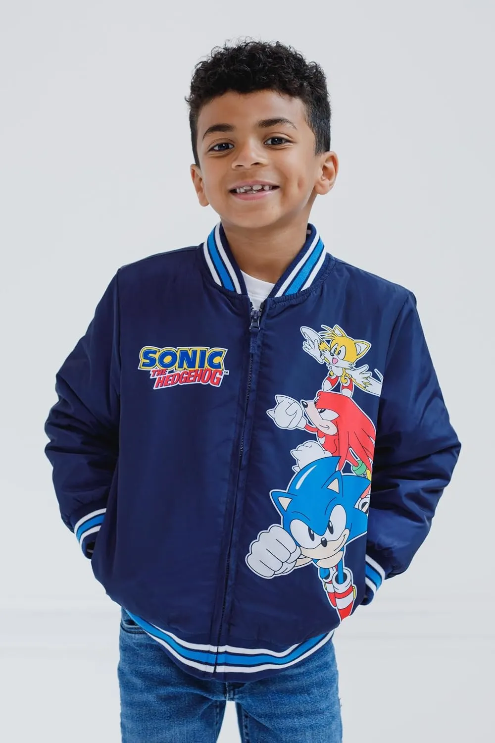 SEGA Sonic the Hedgehog Zip Up Varsity Bomber Jacket Little Kid to Big Kid Sizes (4-14-16)