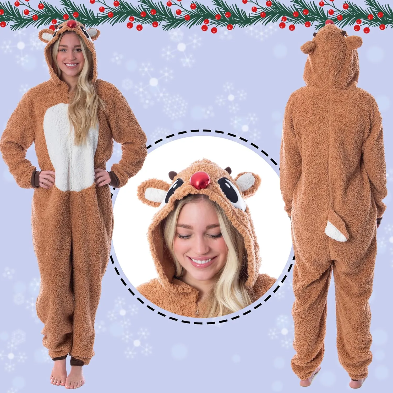 Seven Times Six Rudolph The Red-Nosed Reindeer Adult Sherpa Fleece Union Suit Pajama