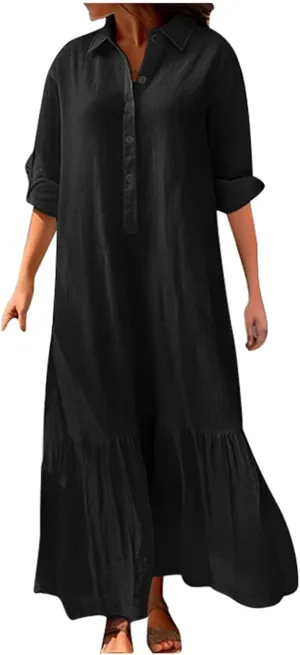 Sexy Summer Dresses for Women 2024 Long Button Maxi Shirt Dress Royal Blue Dresses for Women Office Dresses for Women