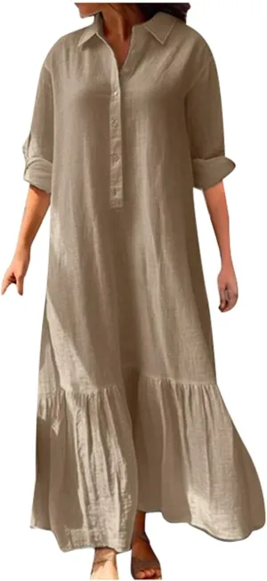 Sexy Summer Dresses for Women 2024 Long Button Maxi Shirt Dress Royal Blue Dresses for Women Office Dresses for Women
