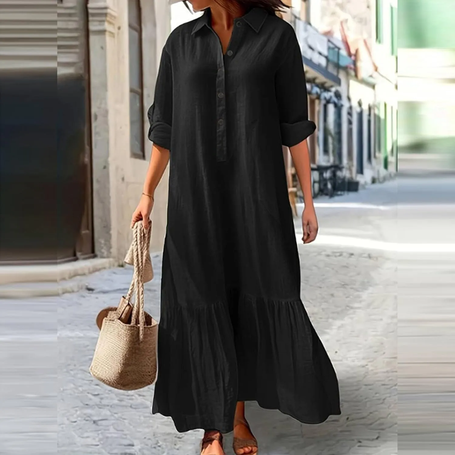 Sexy Summer Dresses for Women 2024 Long Button Maxi Shirt Dress Royal Blue Dresses for Women Office Dresses for Women