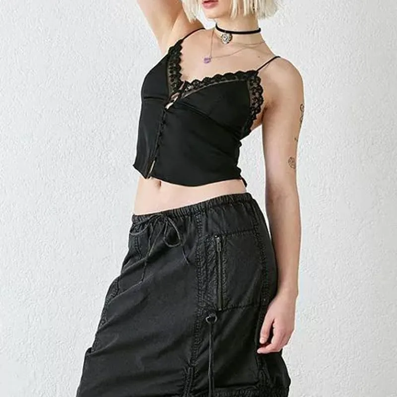 Sexy Women Deep V Neck Halter Top Open Back Tie Knot Backless Crop Camisole Y2K Night Party Club Wear Streetwear
