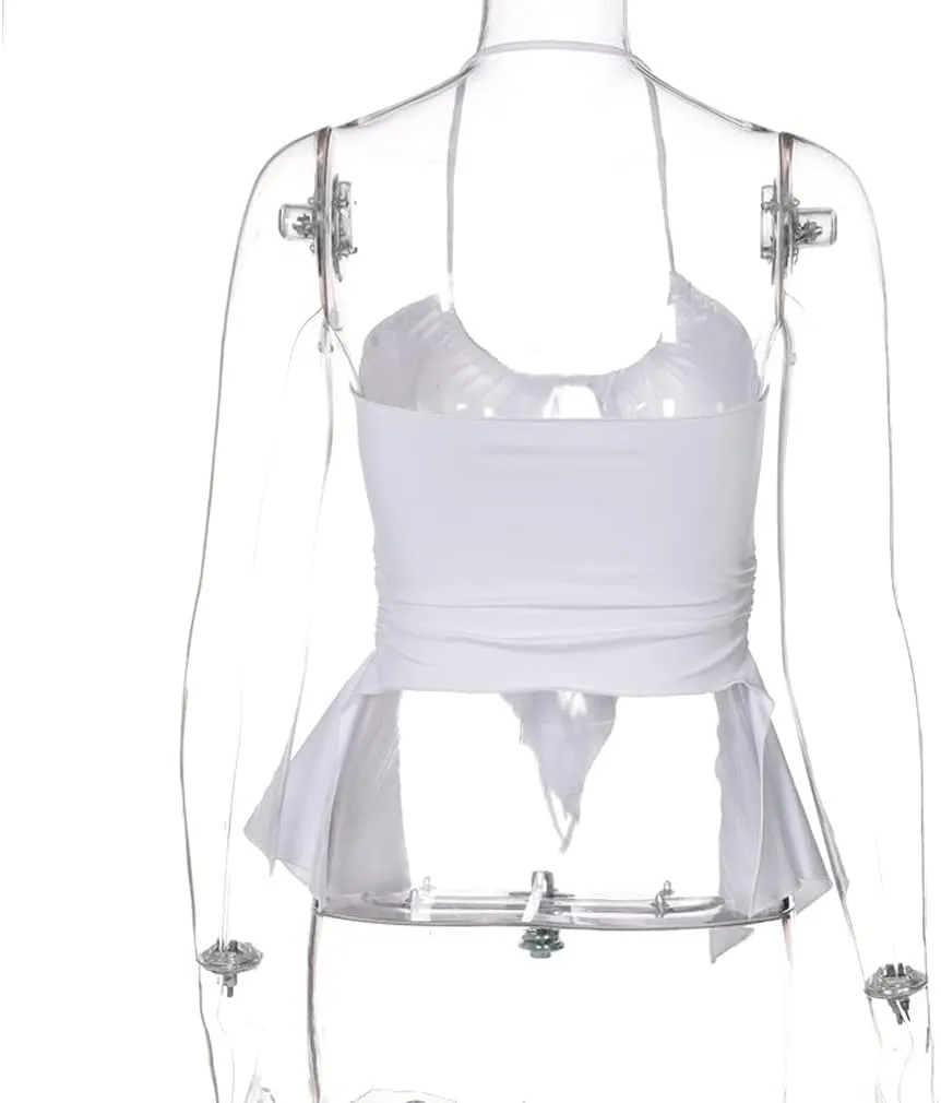 SHESEEWORLD Sexy Hollow Out Spaghhetti Strap Y2K Cropped Tank Top Drawstring Ruched Backless Slim Camisole Shirts Streetwear