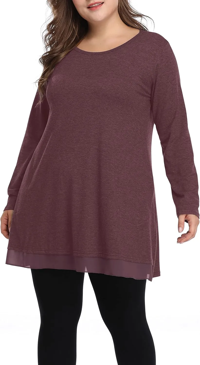 Shiaili Heather Plus Size Tunic Tops for Women Long Flowy Shirts for Leggings