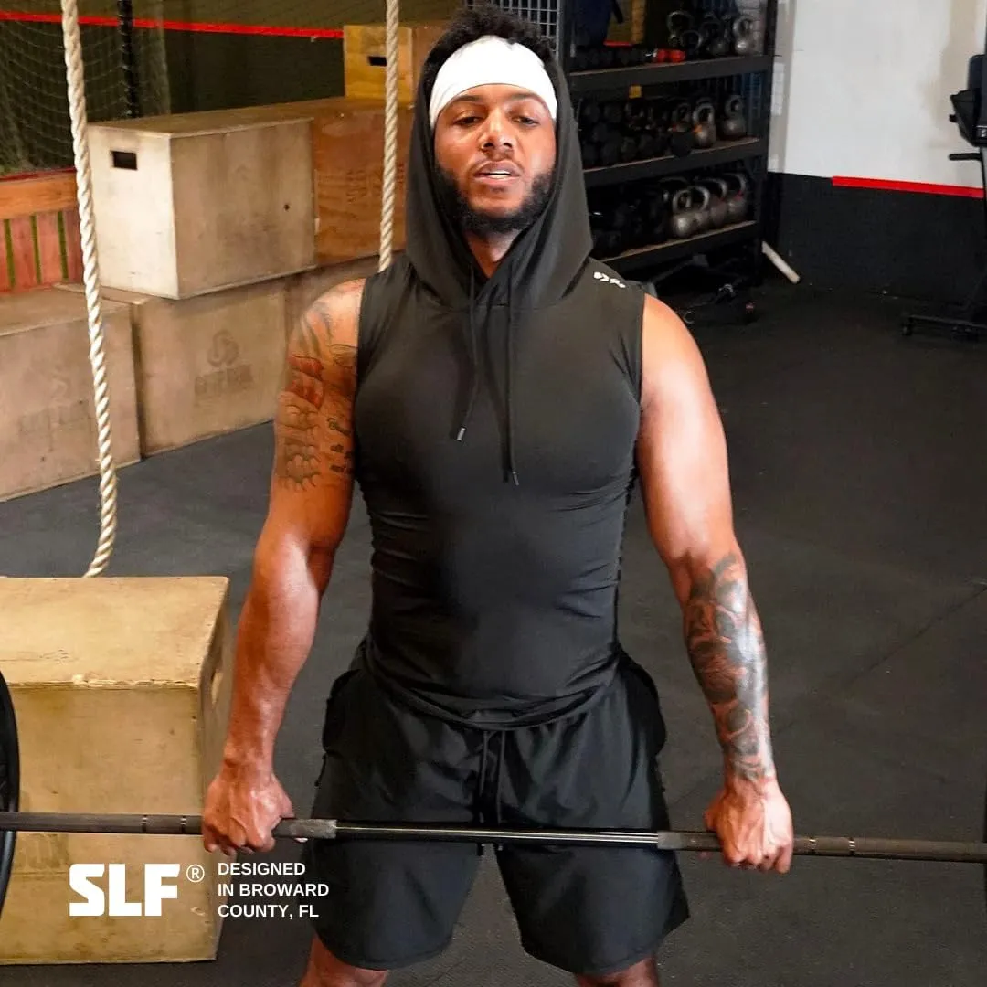 SLEEFS Sleeveless Compression Hoodie - Workout Top Tank for Men - Breathable Muscle Shirt - Quick Dry