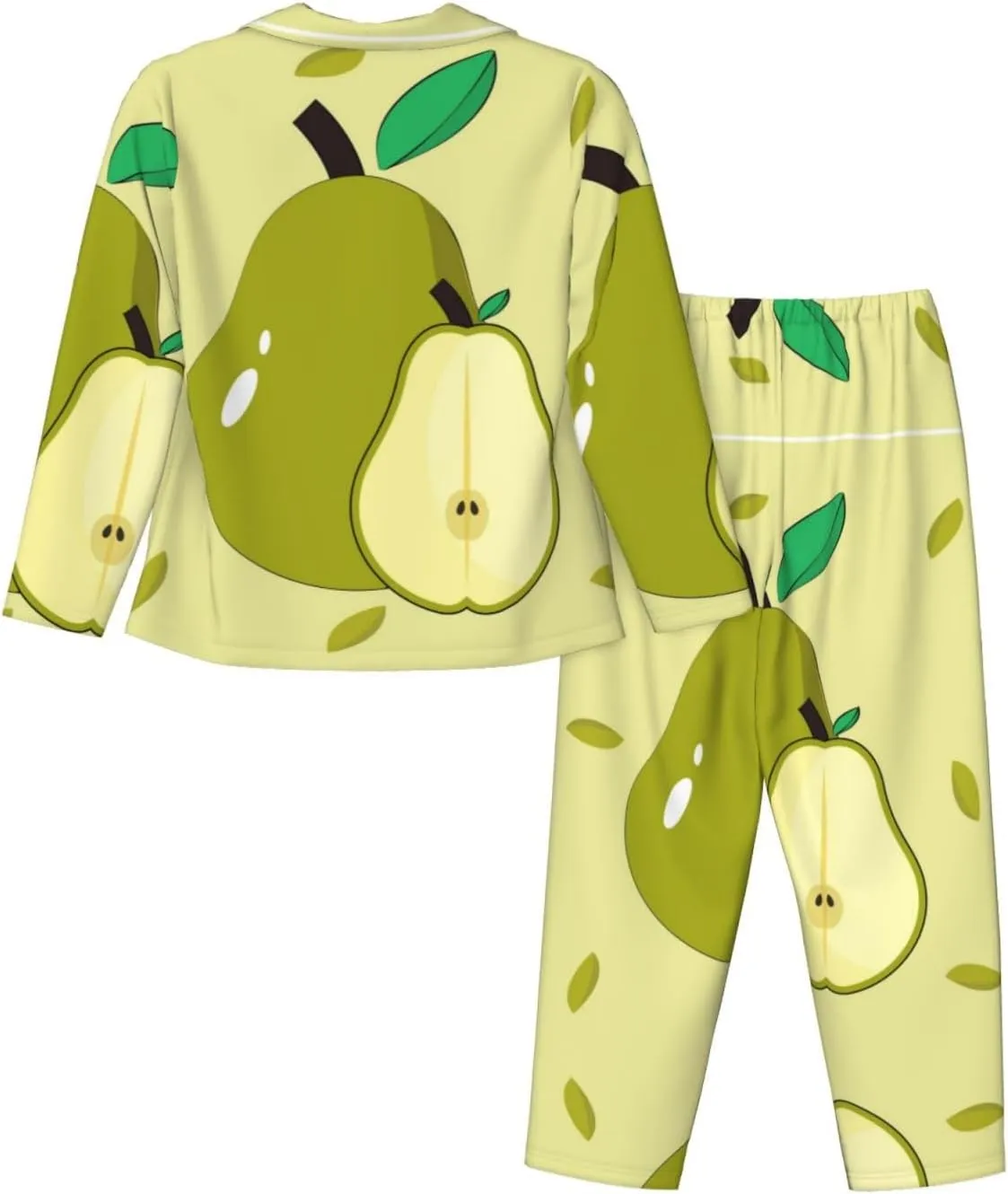 Soft Women's Pajama Set Long Sleeve - cartoon pear Print Cozy Sleepwear Loungewear Pjs, for Relaxing at Home