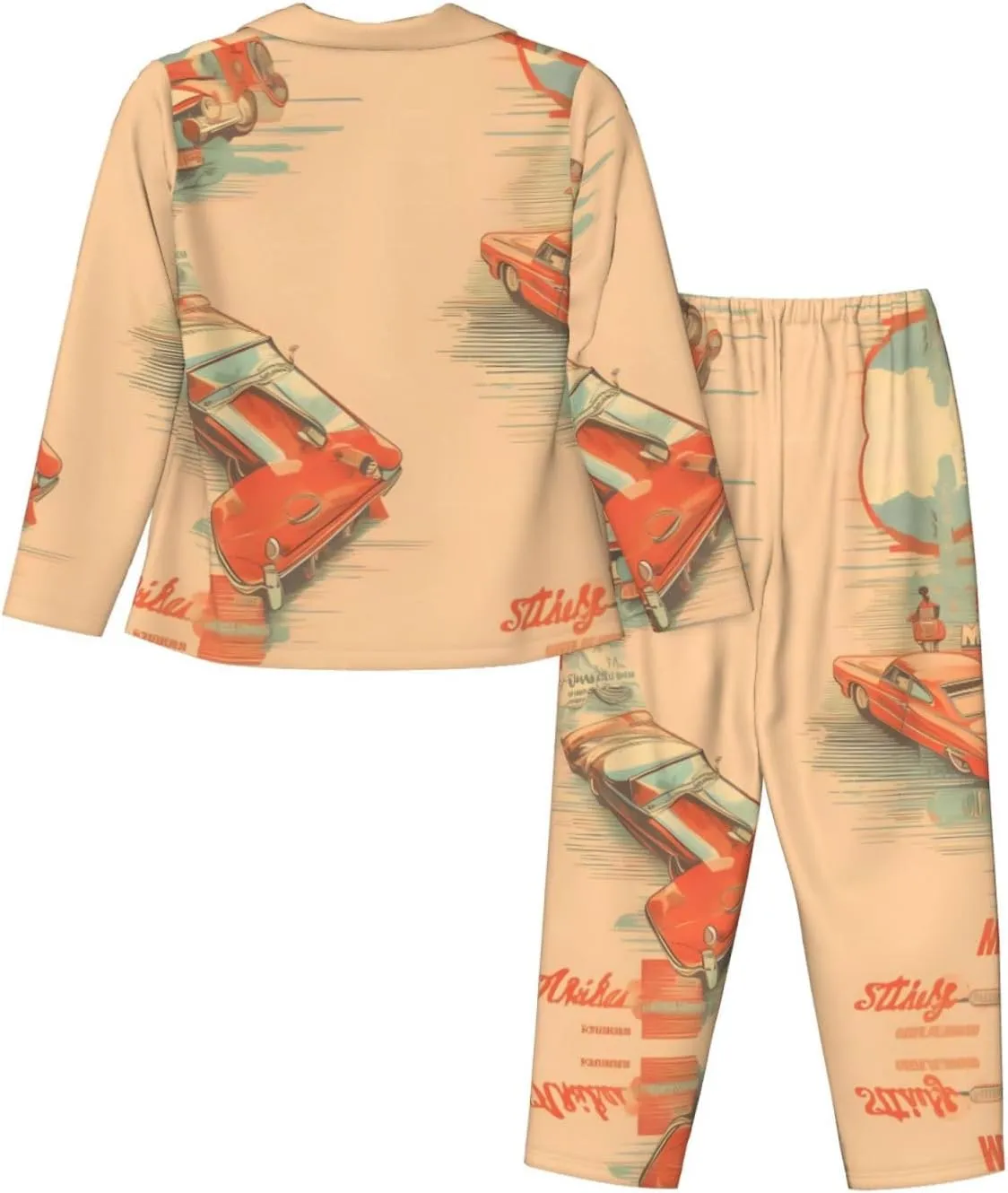 Soft Women's Pajama Set Long Sleeve - Poster car Print Cozy Sleepwear Loungewear Pjs, for Relaxing at Home