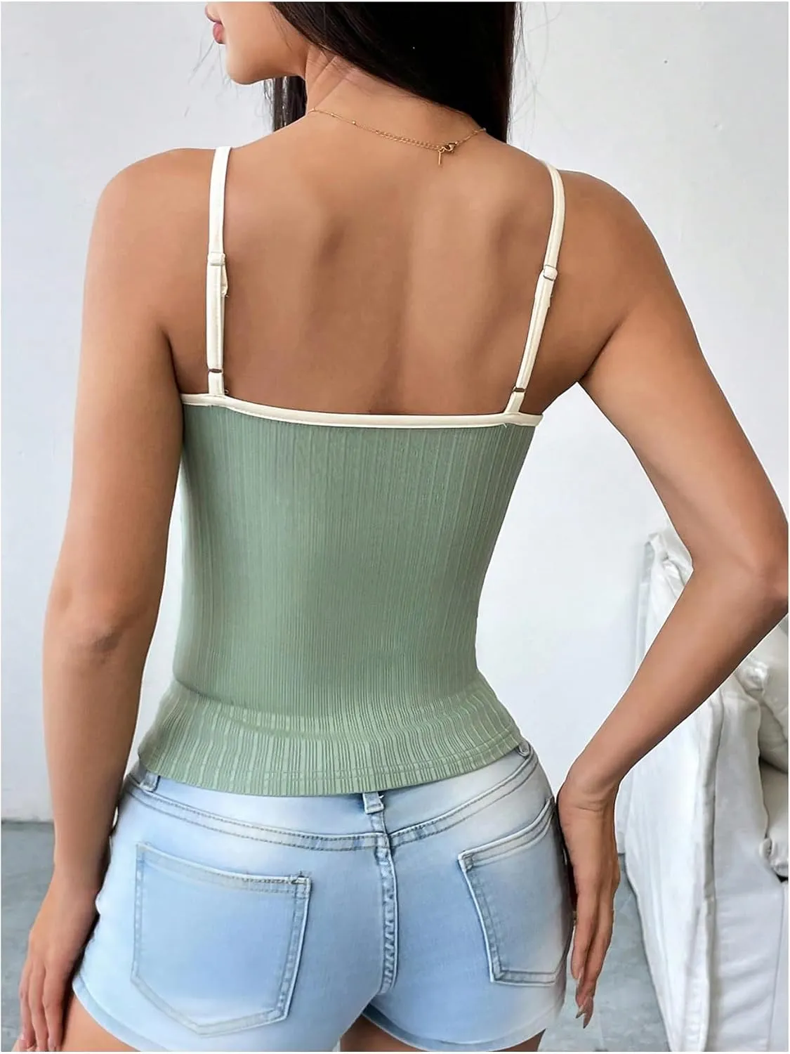 SOLY HUX Women's Lace Camisole Tops Cute Bowknot Deep V Neck Crop Top Coquette Clothes