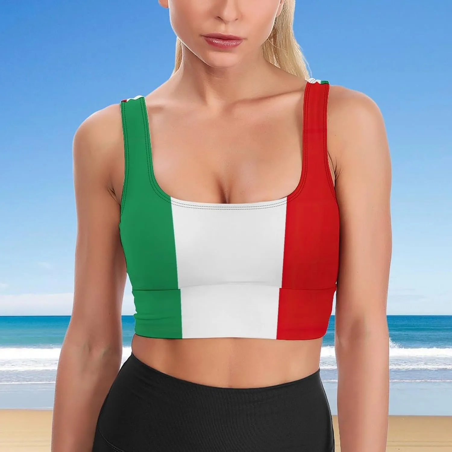 Sports Bra Italy Flag Tank Tops for Women Casual Padded Workout Yoga Top