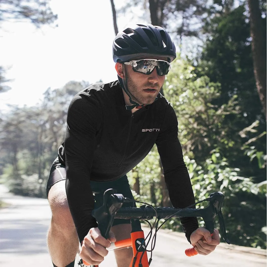Spotti Men's Cycling Bike Jersey Long Sleeve with 3 Rear Pockets - Moisture Wicking, Breathable, Quick Dry Biking Shirt