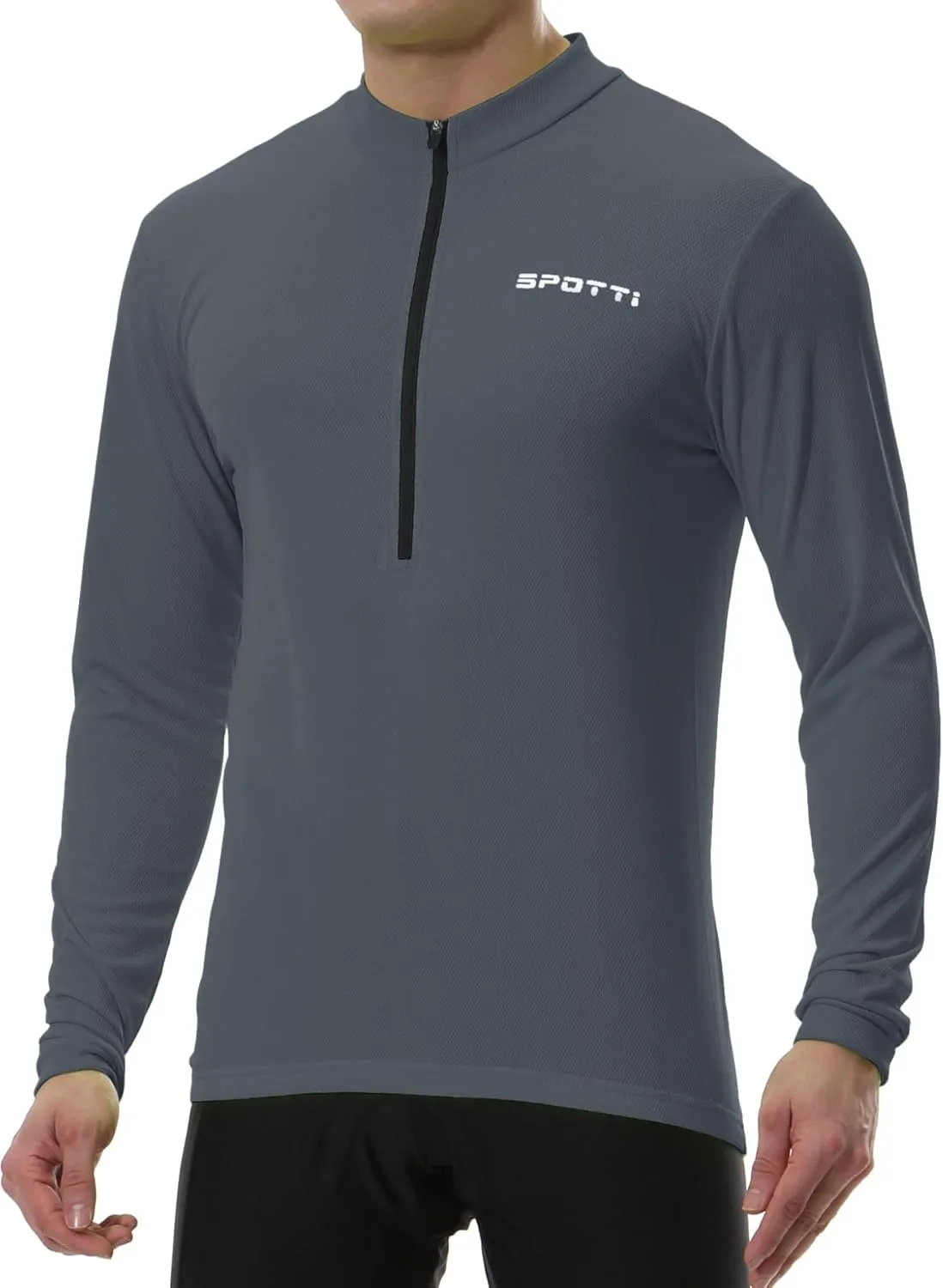 Spotti Men's Cycling Bike Jersey Long Sleeve with 3 Rear Pockets - Moisture Wicking, Breathable, Quick Dry Biking Shirt