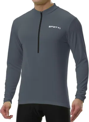 Spotti Men's Cycling Bike Jersey Long Sleeve with 3 Rear Pockets - Moisture Wicking, Breathable, Quick Dry Biking Shirt