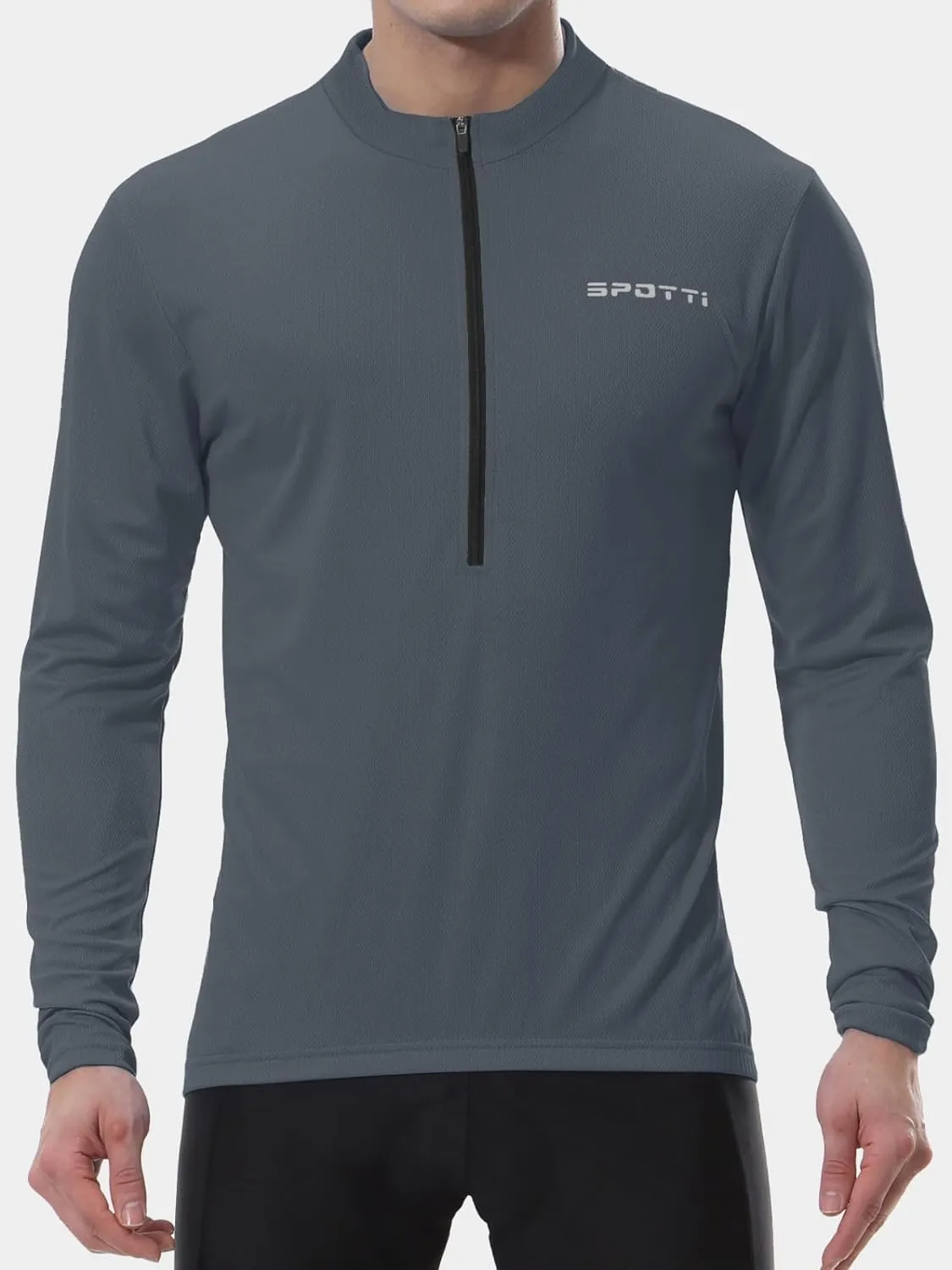 Spotti Men's Cycling Bike Jersey Long Sleeve with 3 Rear Pockets - Moisture Wicking, Breathable, Quick Dry Biking Shirt