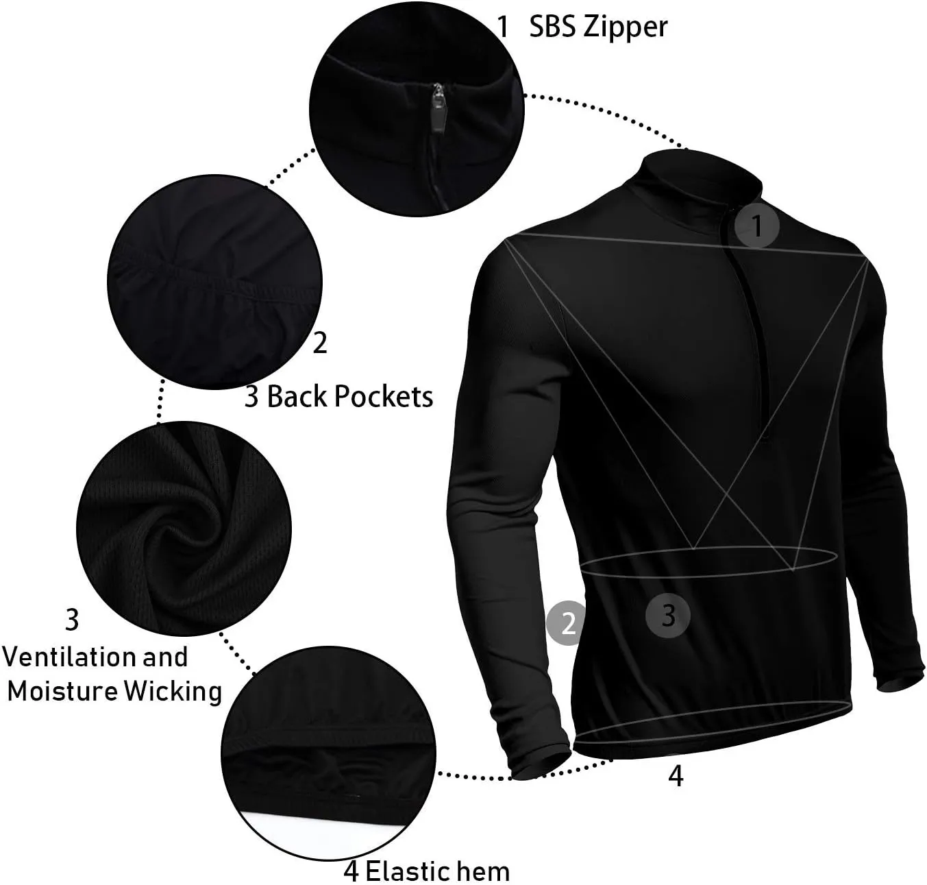 Spotti Men's Cycling Bike Jersey Long Sleeve with 3 Rear Pockets - Moisture Wicking, Breathable, Quick Dry Biking Shirt