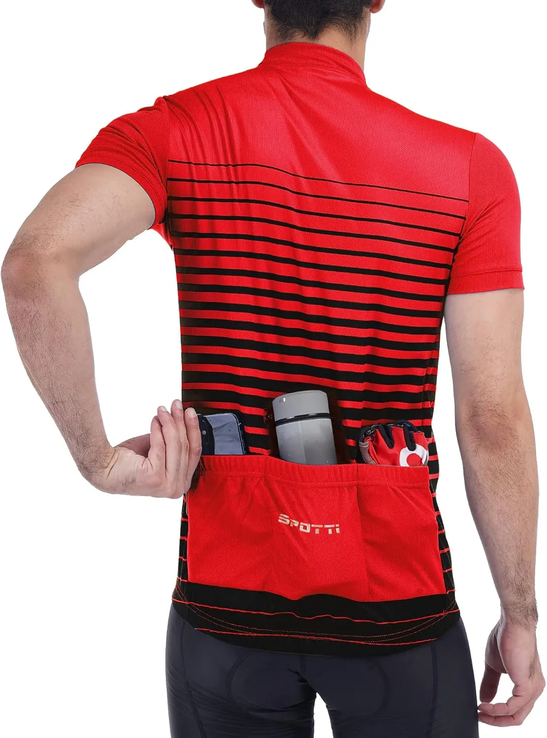 Spotti Men's Cycling Bike Jersey Short Sleeve with 3 Rear Pockets- Moisture Wicking, Breathable, Quick Dry Biking Shirt