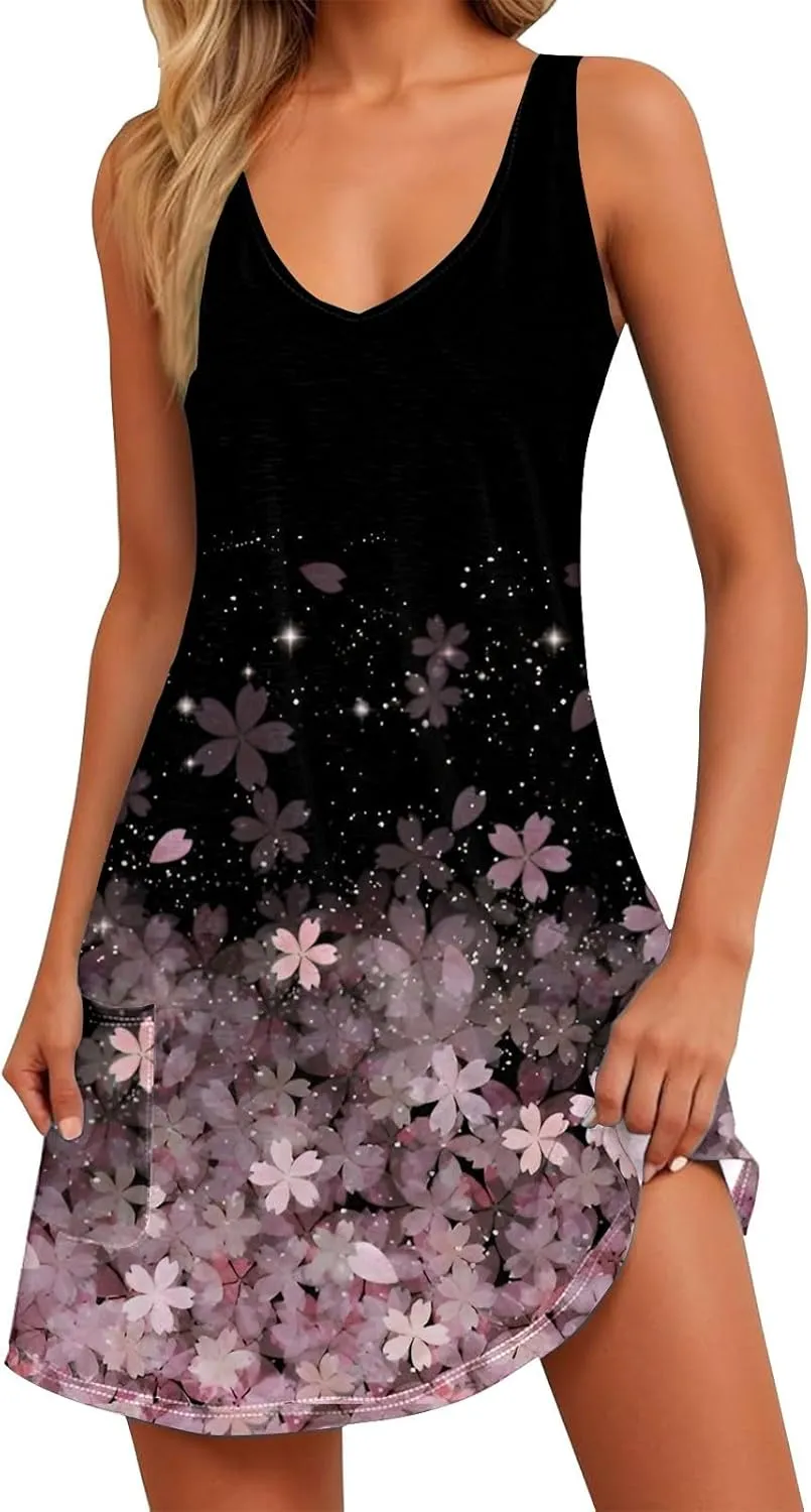 Spring Summer Dresses for Women 2025 Vacation Sleeveless Short Sundress Flowy Casual Tank Dress Trendy Beach Cover ups