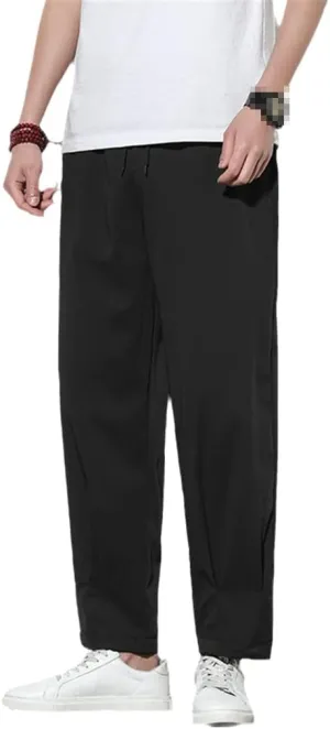 Spring Summer Men Thin Ice Silk Pants Casual Solid Color Breathable Trousers Elastic Waist Harem Pants