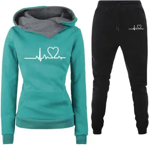 Stessotudo Sweatsuits for Women 2 Piece Pant Sets Plus Size Long Sleeve Hoodies Cute Heart Print Sweatshirt Casual Track Suit