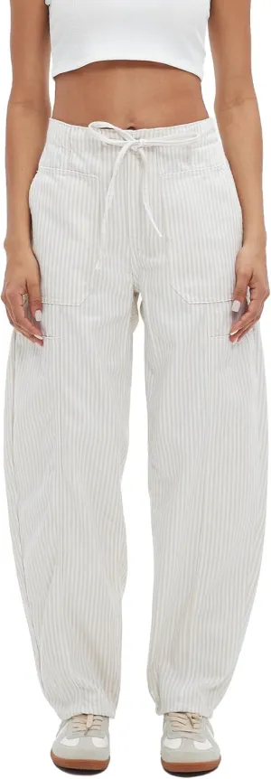 Striped Pants Women Loose Mid Rise Stripe Barrel Jeans Casual Wide Leg Denim Trouser with Drawstring