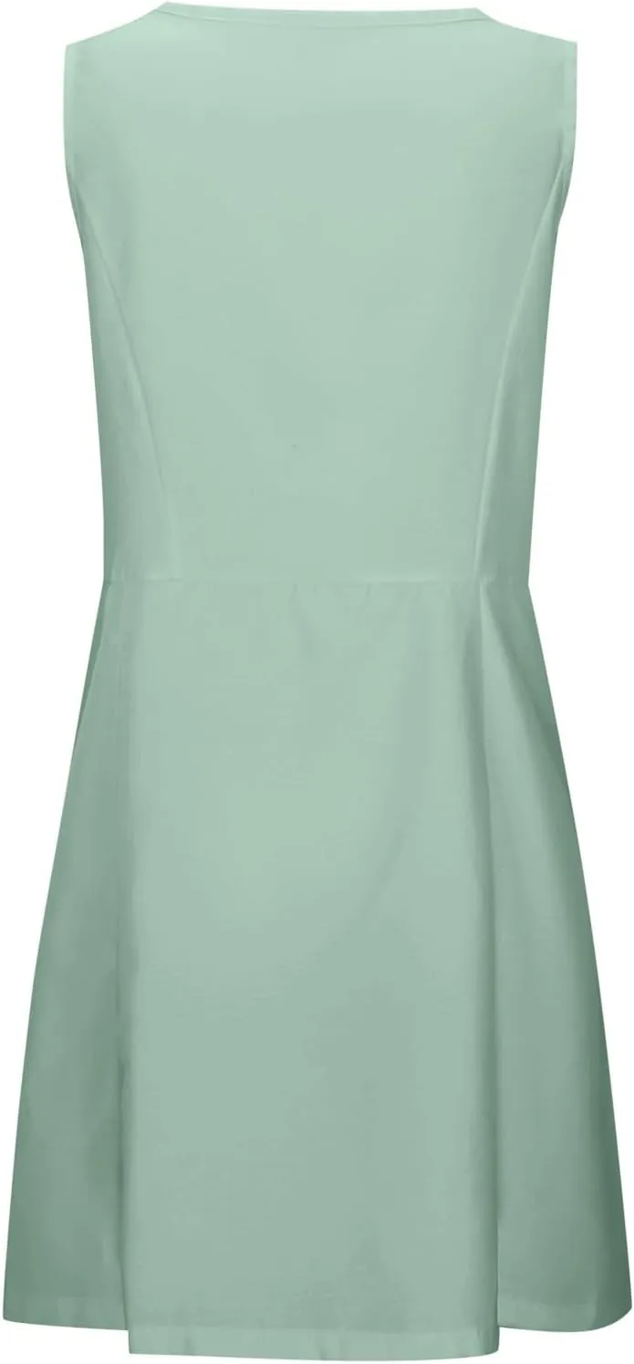 Summer Crinkle Linen Sundress for Women Sleeveless Tank Dress Breathable Beach Wedding Guest & Vacation Dress