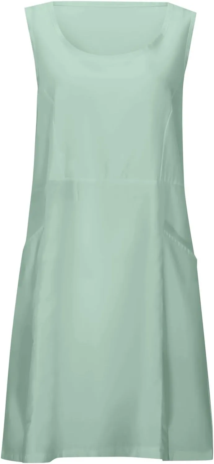 Summer Crinkle Linen Sundress for Women Sleeveless Tank Dress Breathable Beach Wedding Guest & Vacation Dress
