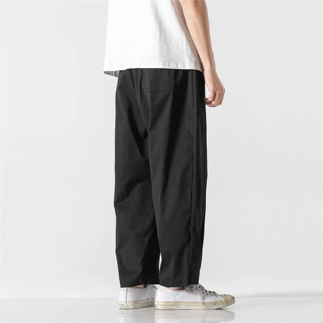 Summer Men Solid Color Cotton Casual Pants Breathable Trousers Chinese Style Harem Pants